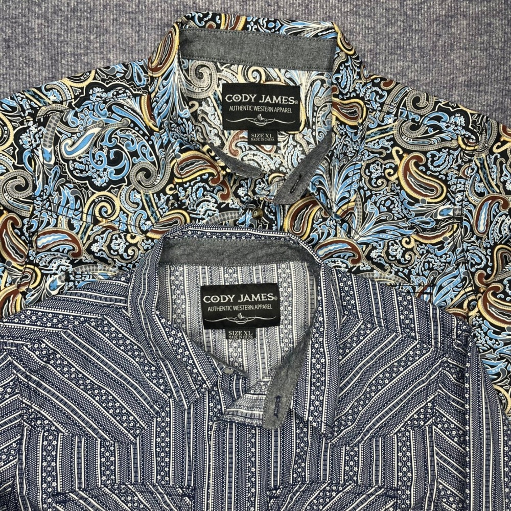 Cody James Boys Western Pearl Snap Shirts Bundle Blue Paisley Striped Size XL